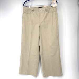 NYDJ Teresa Wide Leg Pants 12 Stretch Beige Minimalist Casual Everyday NEW